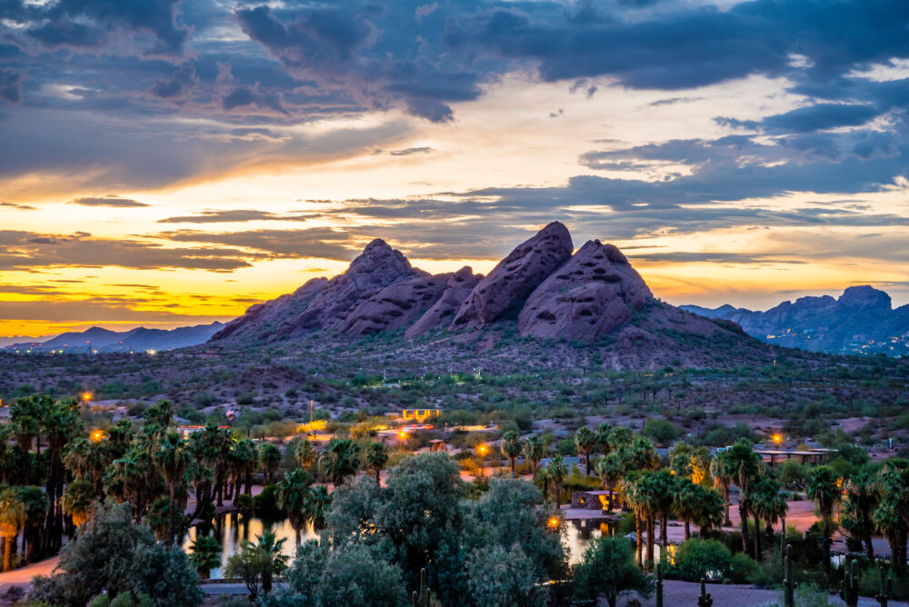 Papago Park In Arizona After Sunset.